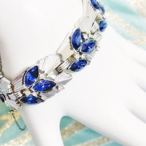 Crown Trafari  silvertone deep blue sapphire crystal bracelet - Picture 3 of 13